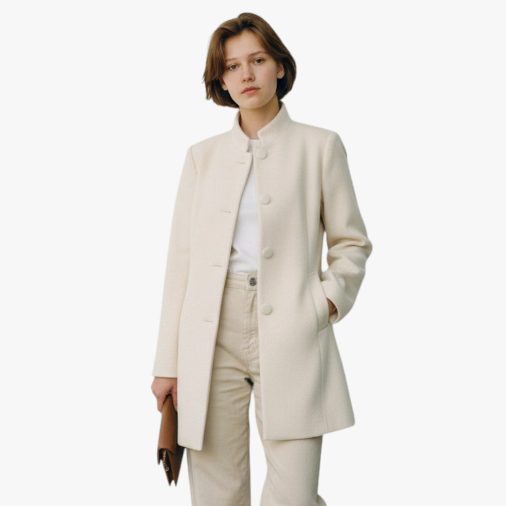 Women’s Button Front Long Jacket | Stand Collar