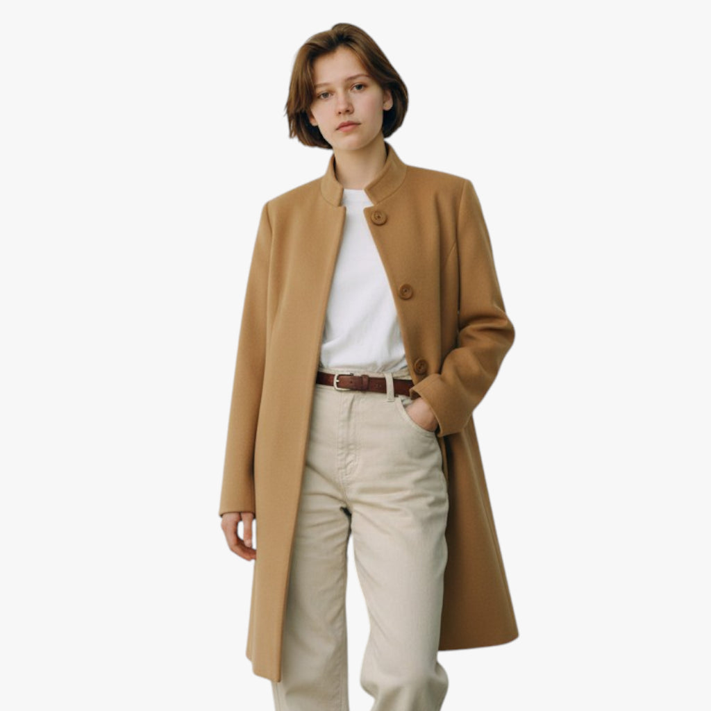 Women’s Button Front Long Jacket | Stand Collar