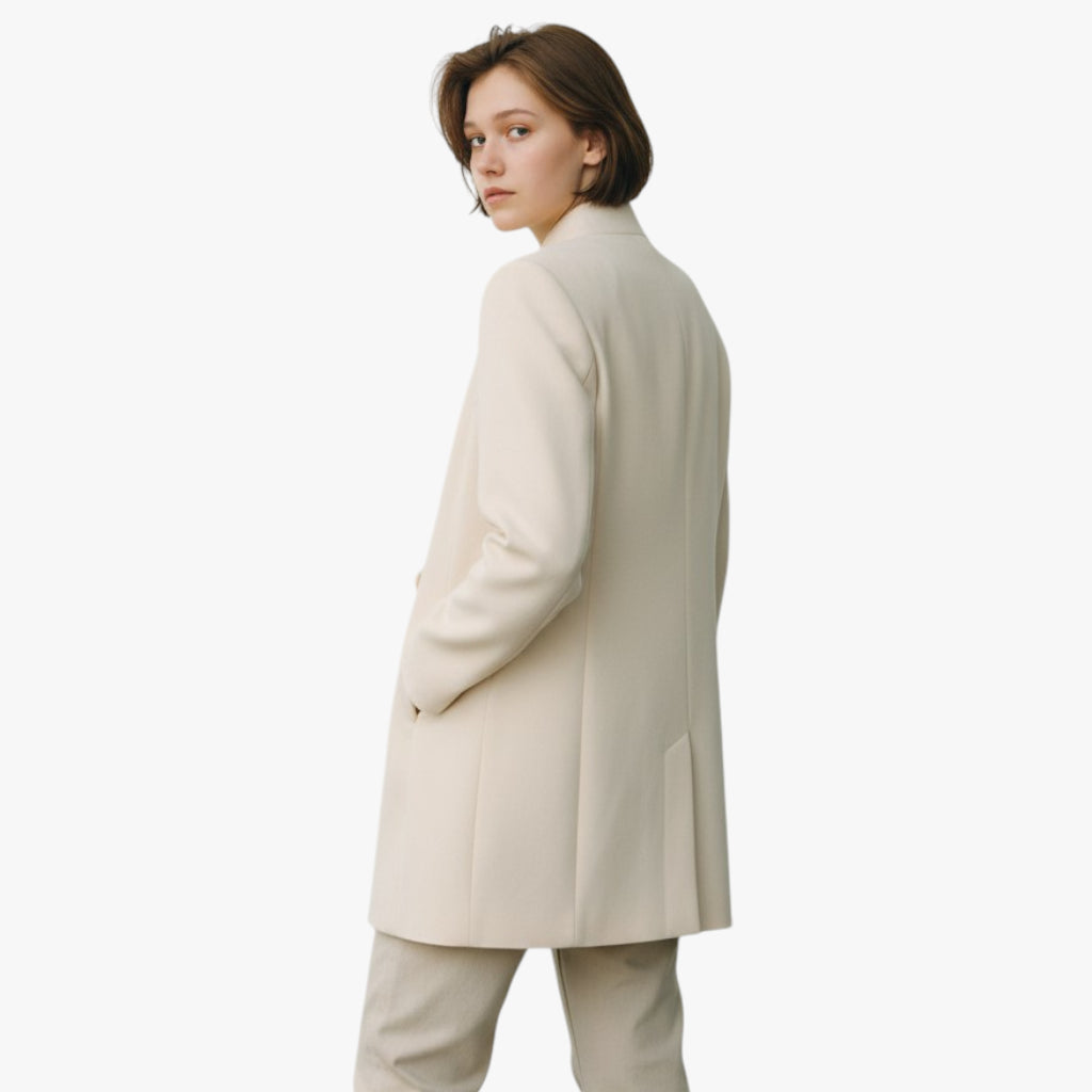 Women’s Button Front Long Jacket | Stand Collar