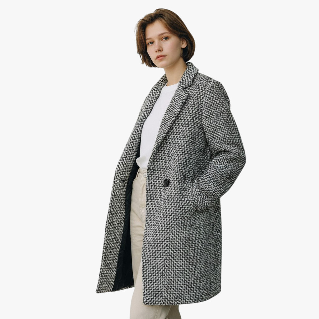 Women’s Herringbone Long Coat | Button Front