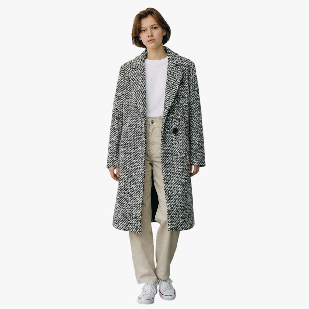 Women’s Herringbone Long Coat | Button Front