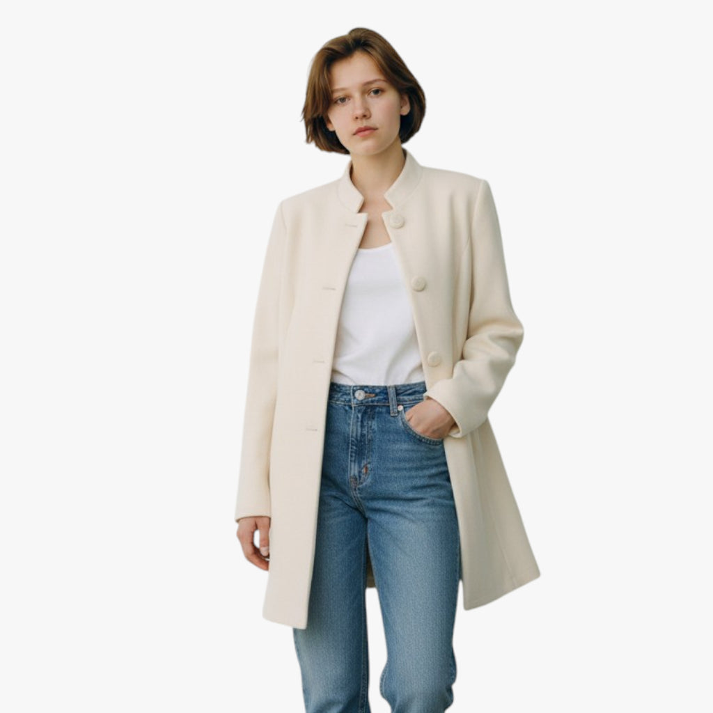 Women’s Button Front Long Jacket | Stand Collar