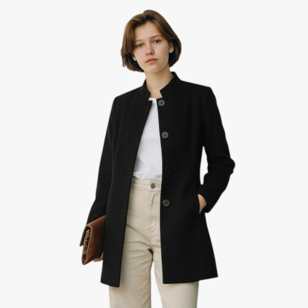 Women’s Button Front Long Jacket | Stand Collar