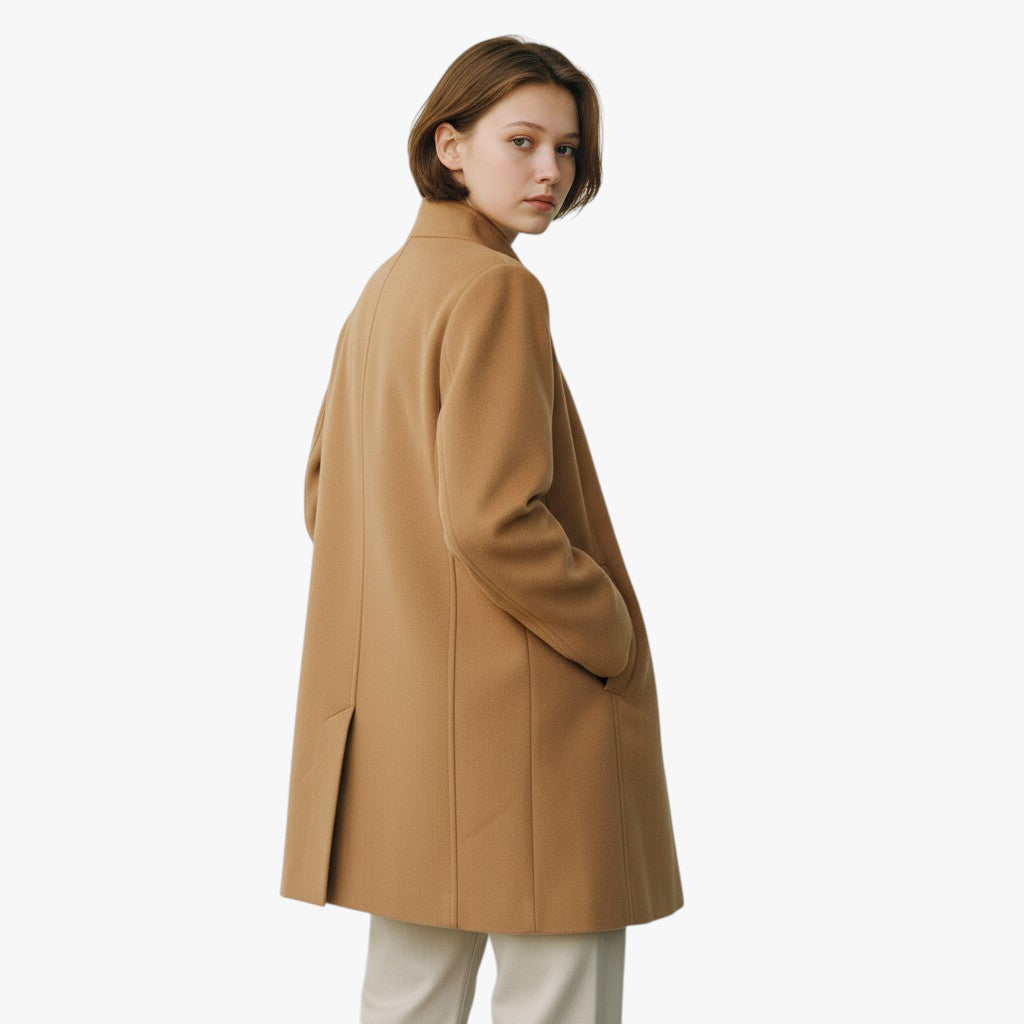 Women’s Button Front Long Jacket | Stand Collar